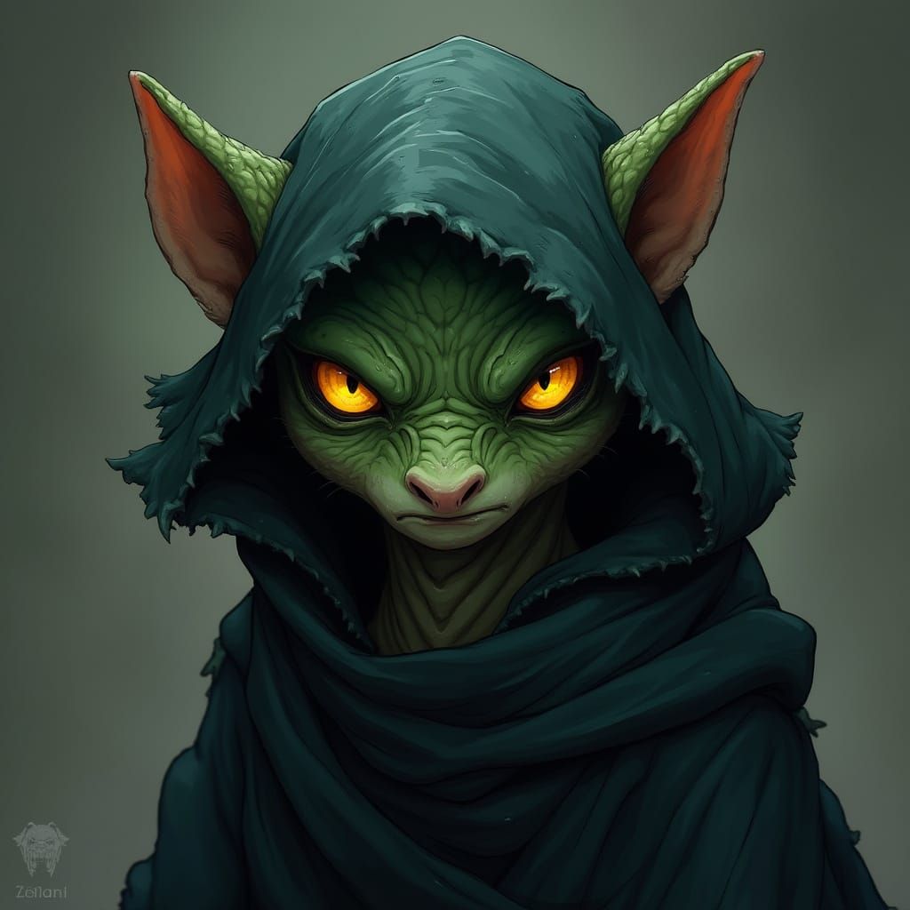 Dark Green Kobold Rogue in Shadows