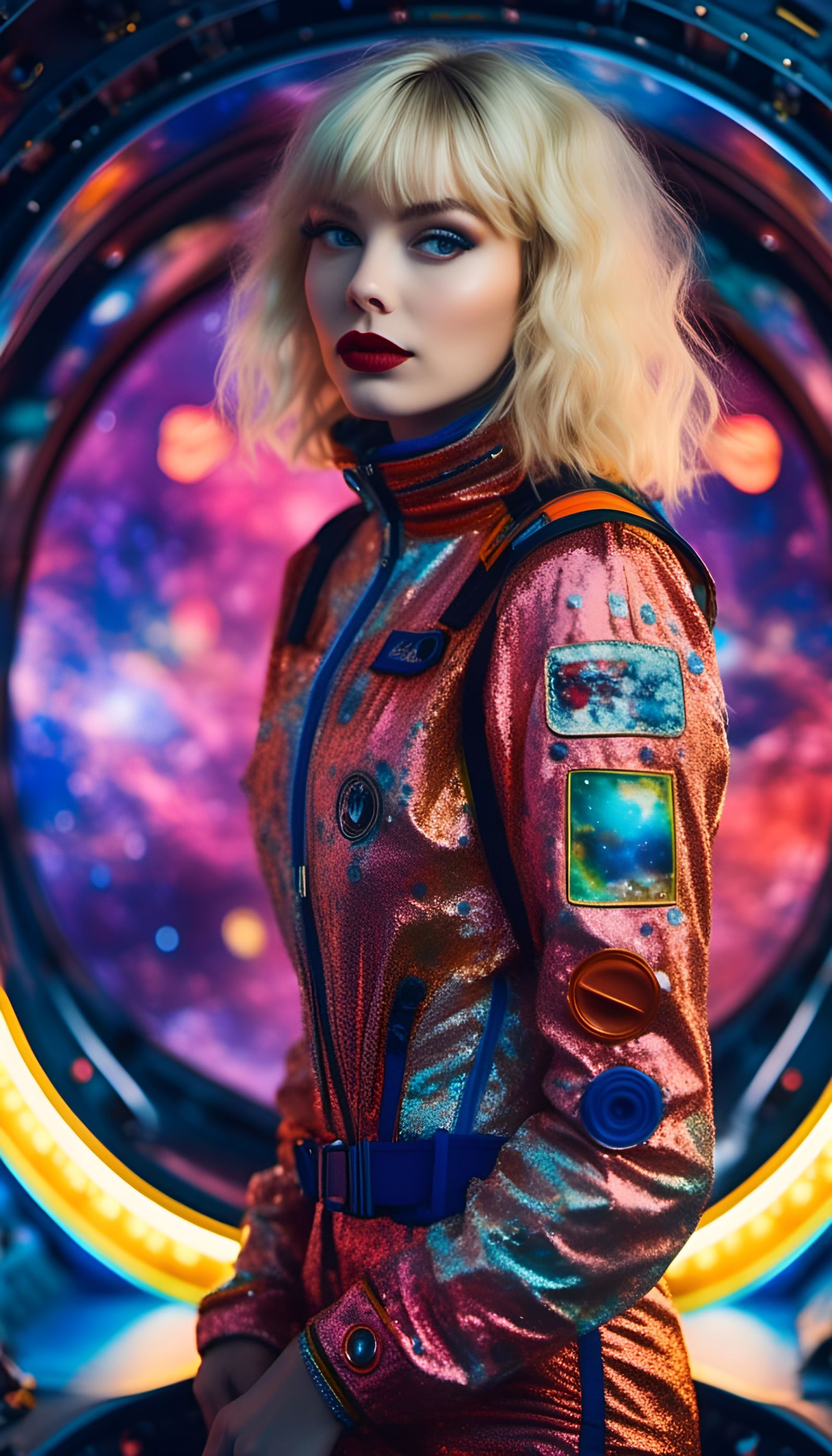 Cyberpunk Woman in Spacesuit on Dock at Night