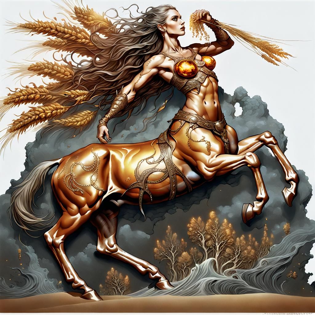 Amber Centaur in a Fantasy Landscape