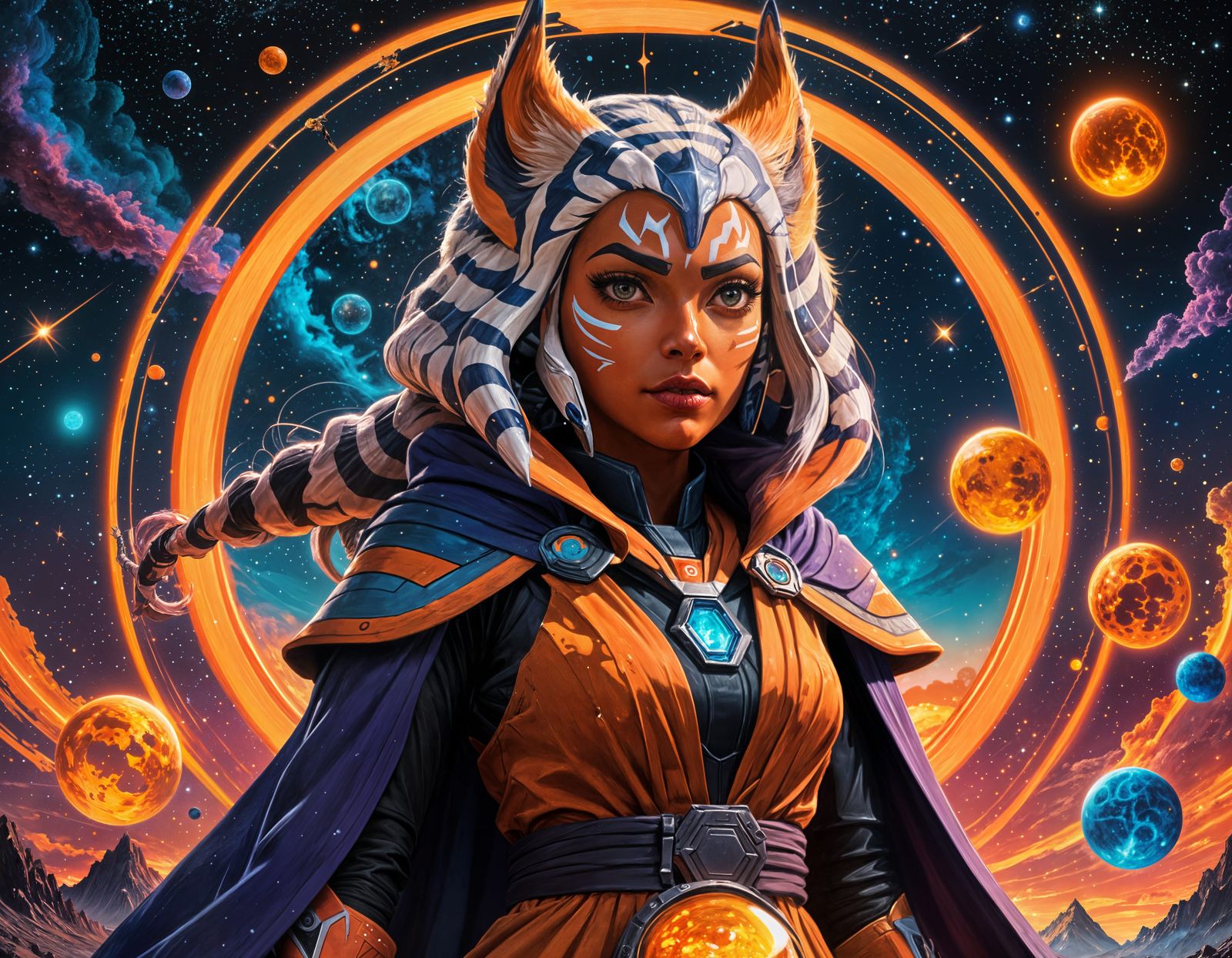 Cosmic Ahsoka, Galactic Warrior, in Vibrant Orange and Elect...
