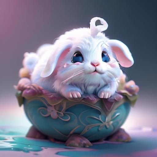 <lora:Lasting cuties:1.0> cute white fluffy baby bunny with ...
