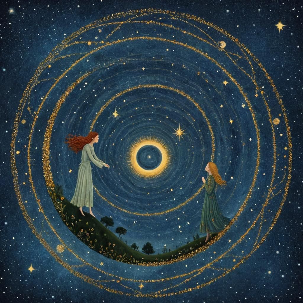 Mystical Crop Circles Soaring Through Starry Galaxy