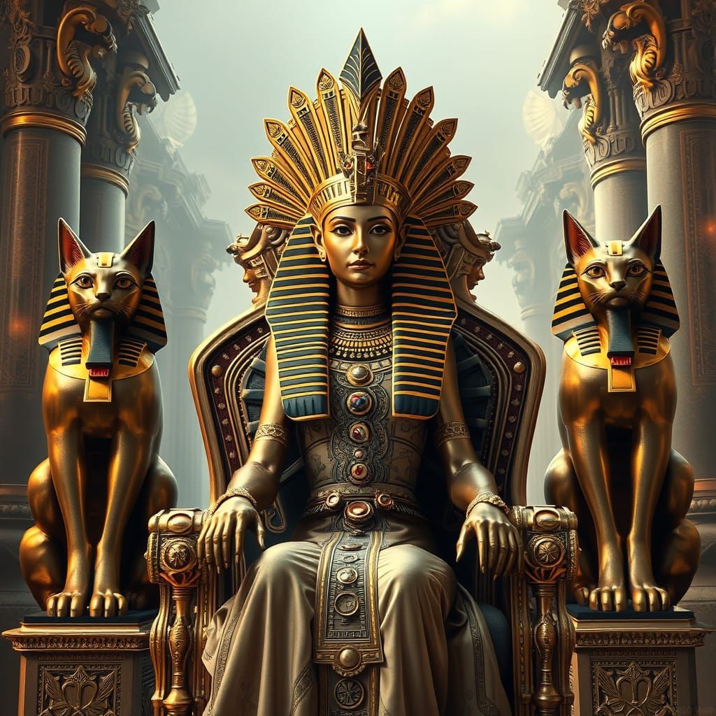 Golden Queen Cleopatra Reigns in Luxurious Egyptian Palace