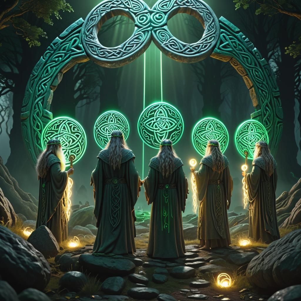 Celtic Druids Guarding a Mysterious Scene