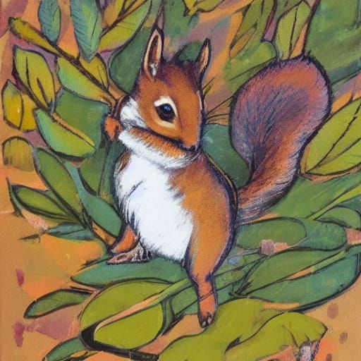 Surreal Whimsical Portrait of a Tiny Squirrel with a Massive...