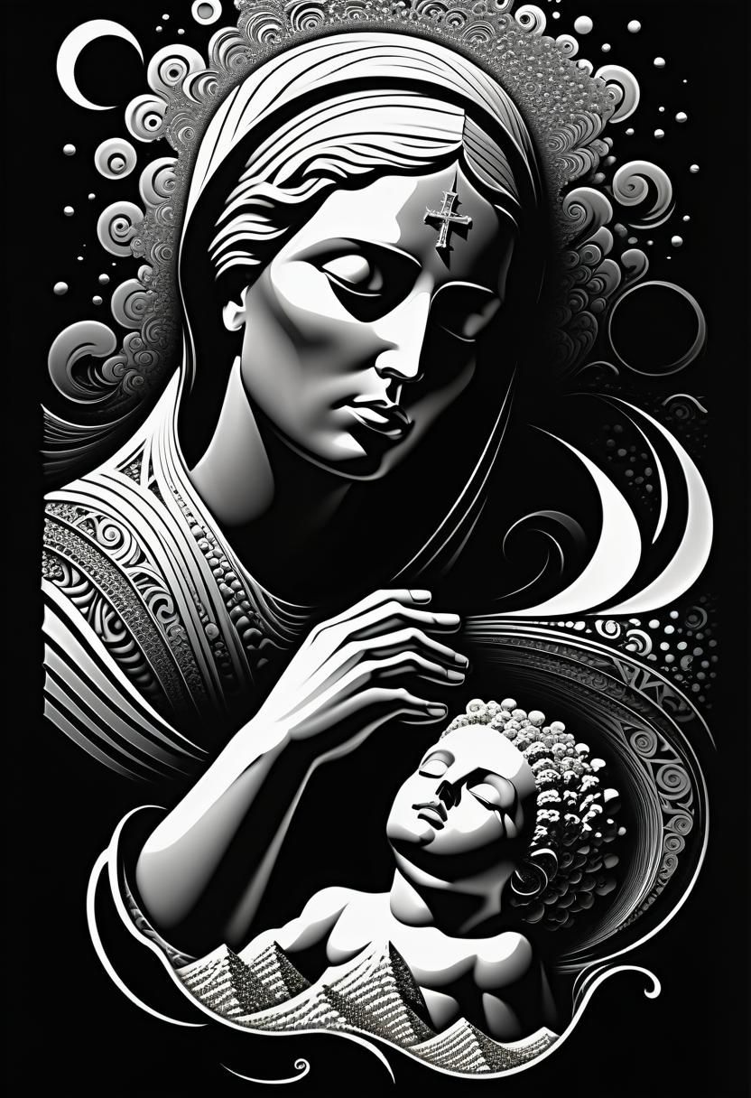 Virgin Mary and Jesus: Etched Pop-Art Composition