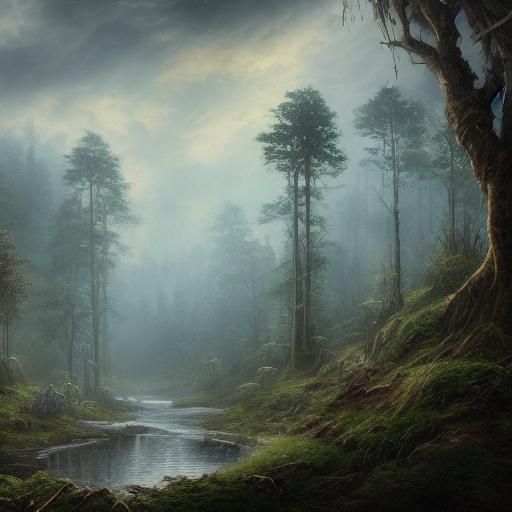 Heroes Enter Mist-Shrouded Rainforest in Dark Fantasy Style