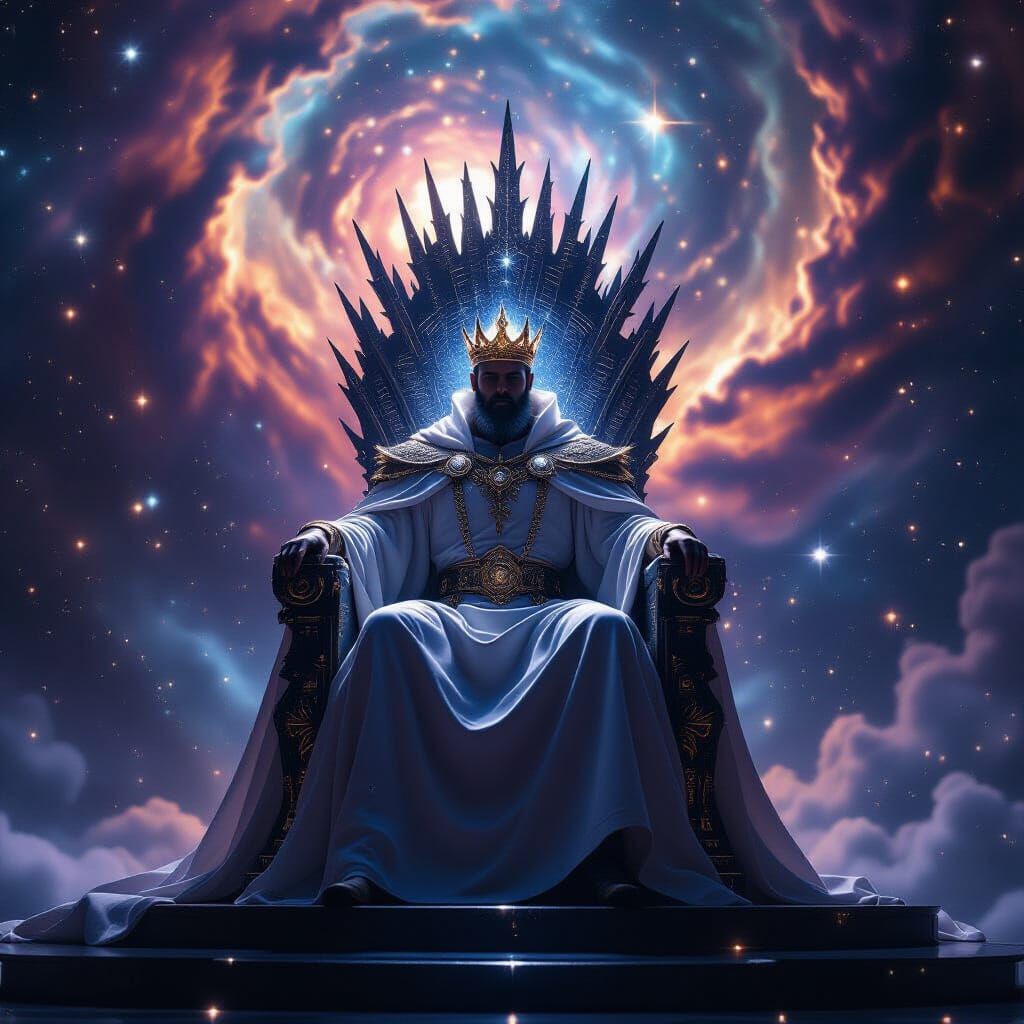 Celestial King on Constellation Throne in Cosmic Grandeur