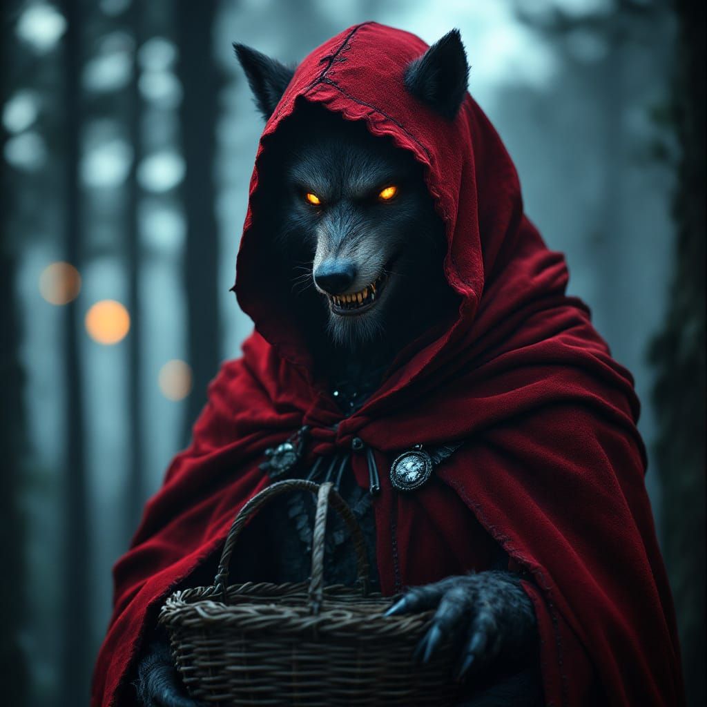 Big Bad Wolf as Red Riding Hood in Dark Fairytale