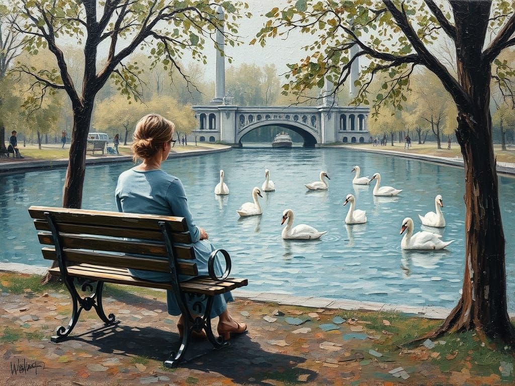 Weathered Abstract Landscape with Woman and Waterfowl