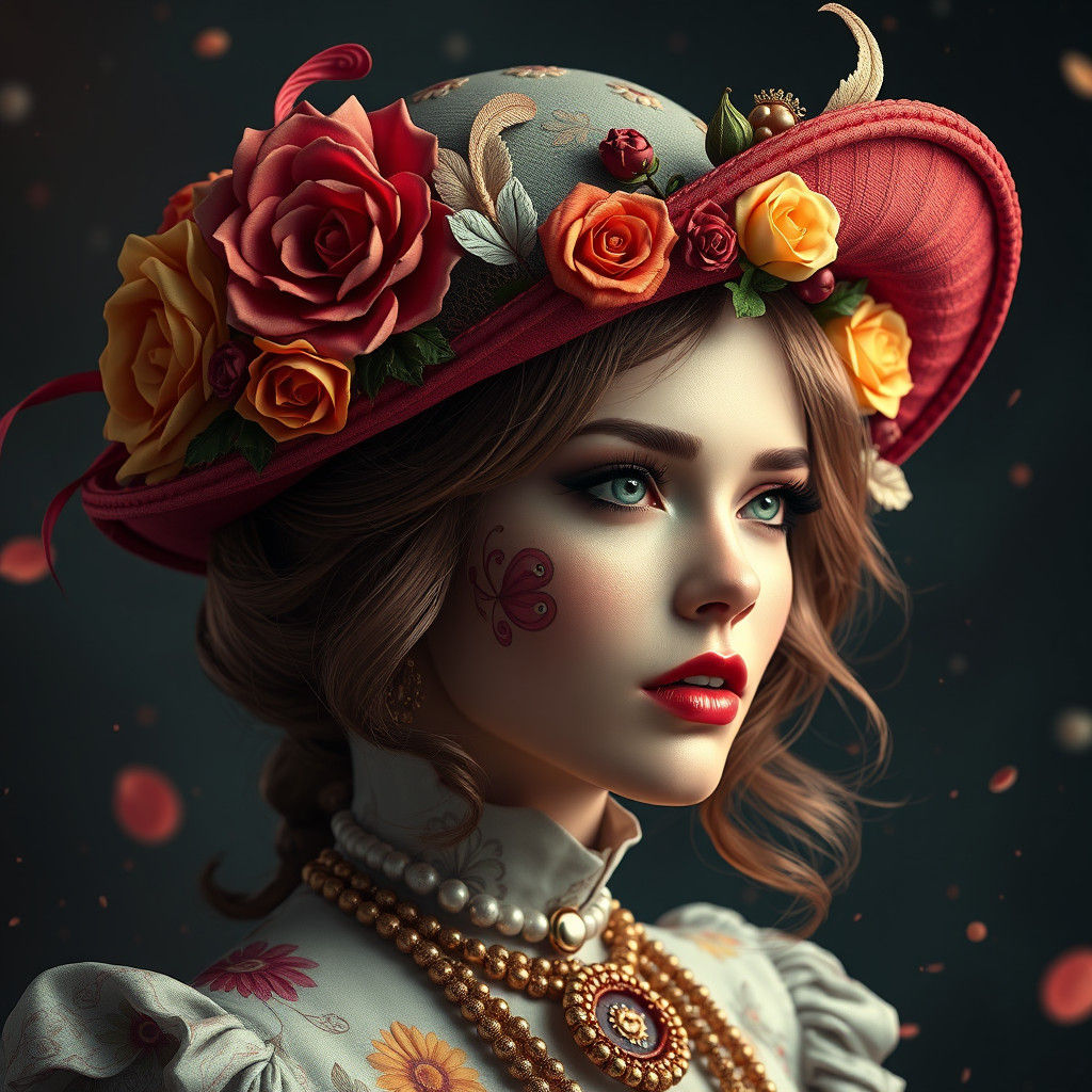 Ornate Oversized Derby Hat, Detailed Matte Painting