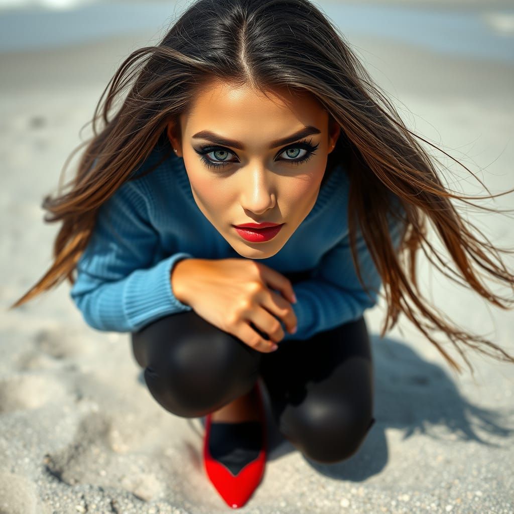 Brunette Persian Beauty on Sandy Beach
