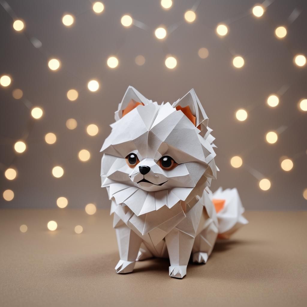 Origami Pomeranian Dog Papercraft Art