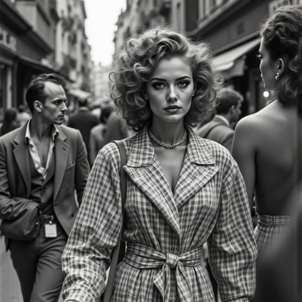 Charcoal Portrait of People in City