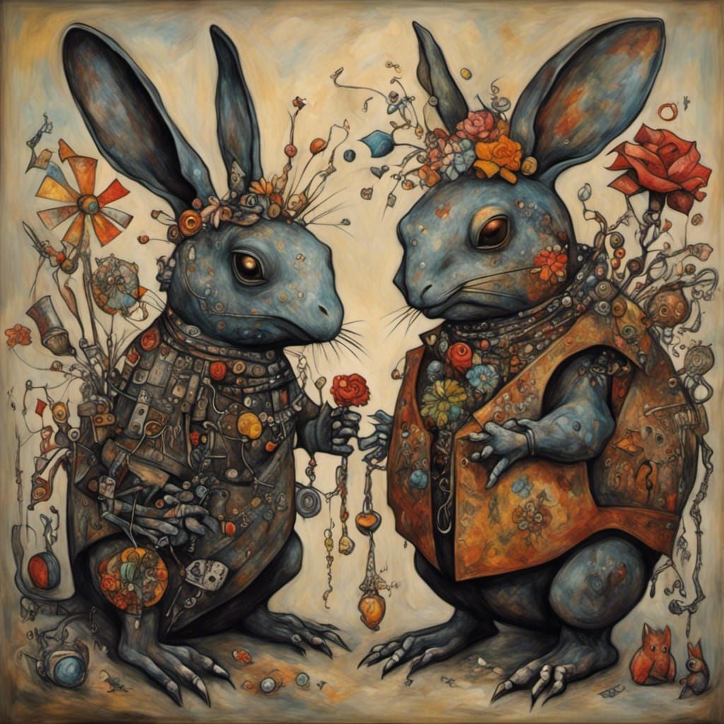 Steampunk Turtle and Rabbit Chalk Art