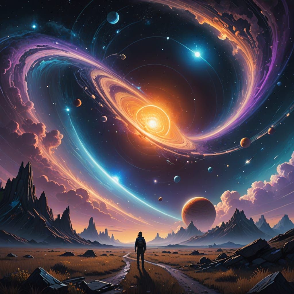 Cosmic Vortex: Photorealistic Galaxy Collision in Swirling S...