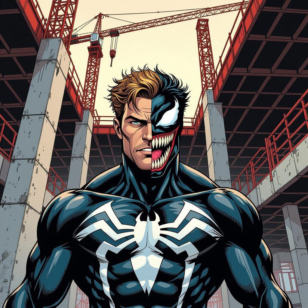 Venom Symbiote Comic Book Character on Construction Site