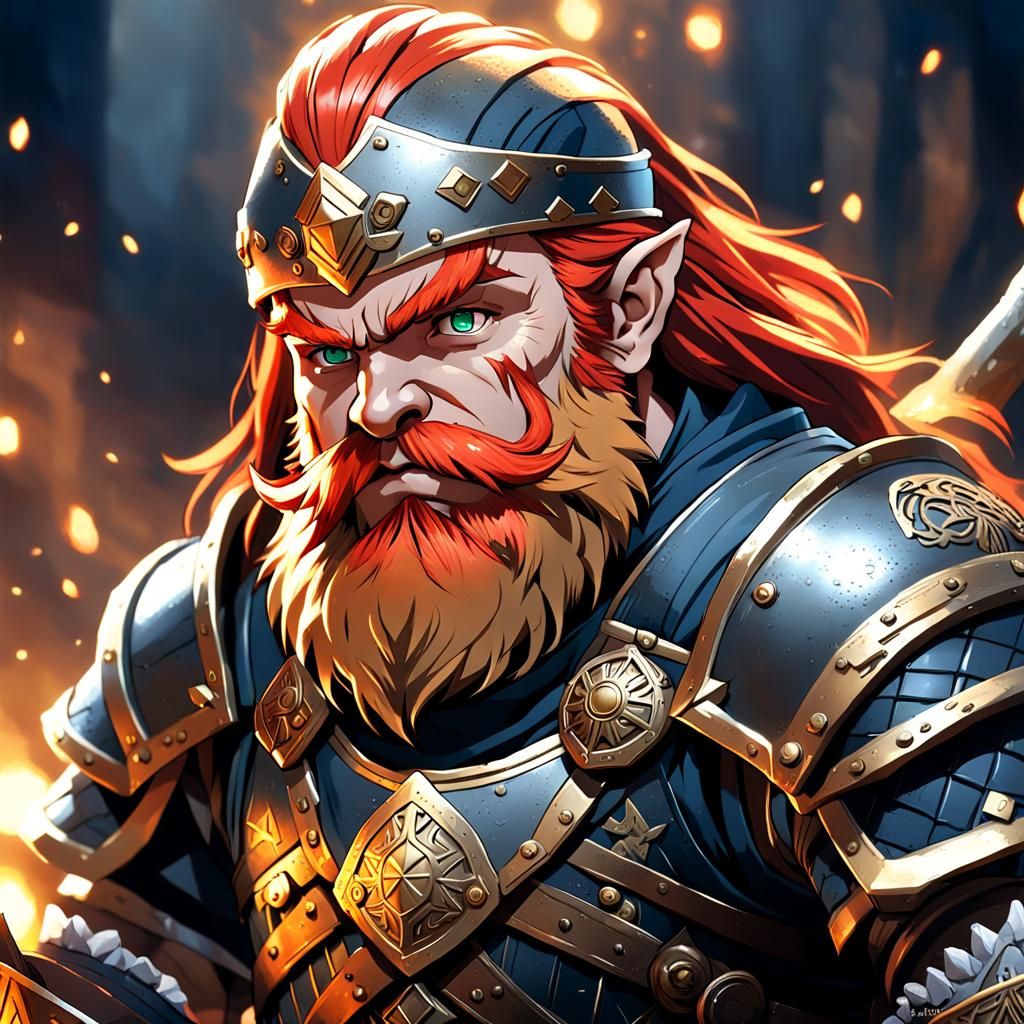 Dwarf Warrior Portrait: Hyperrealistic Anime-Inspired Fantas...