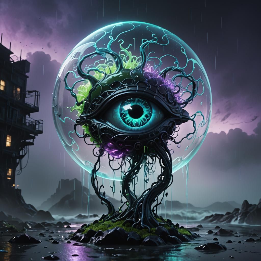 Glass 'A' with Brain in Gothic Cyberpunk 3D Render