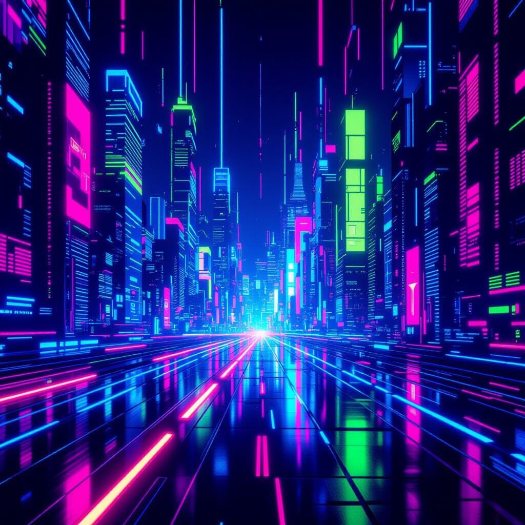Vibrant Neon Cityscape in Cyberpunk Style