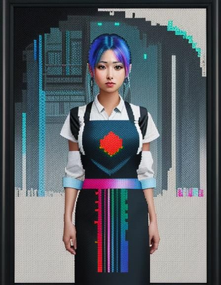 Dystopian Apron in Airbrush Pixel Art Collage