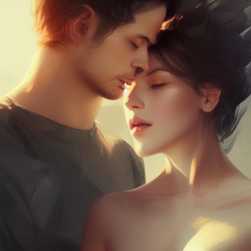 Beautiful Couple Portrait in Hyperdetailed Digital Art