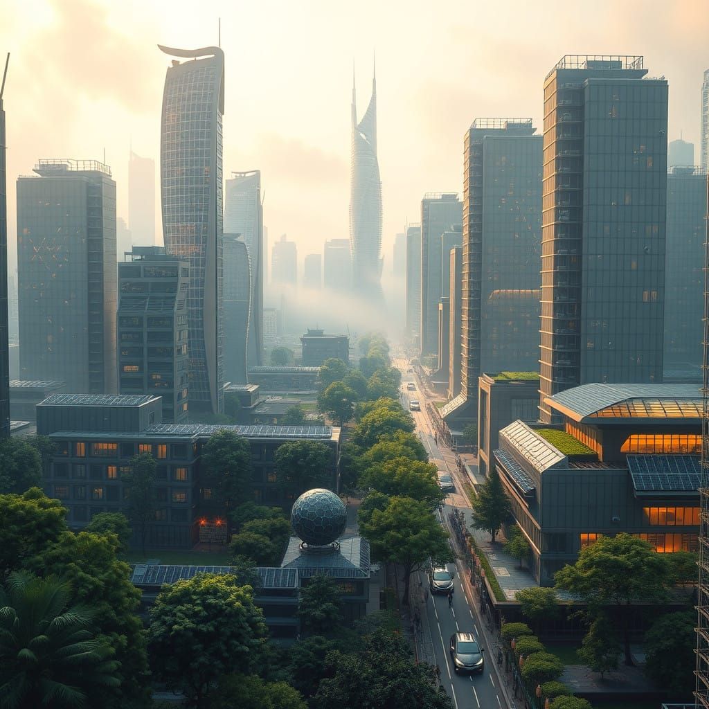 Ethereal Futuristic Metropolis in a Cyberpunk Oasis