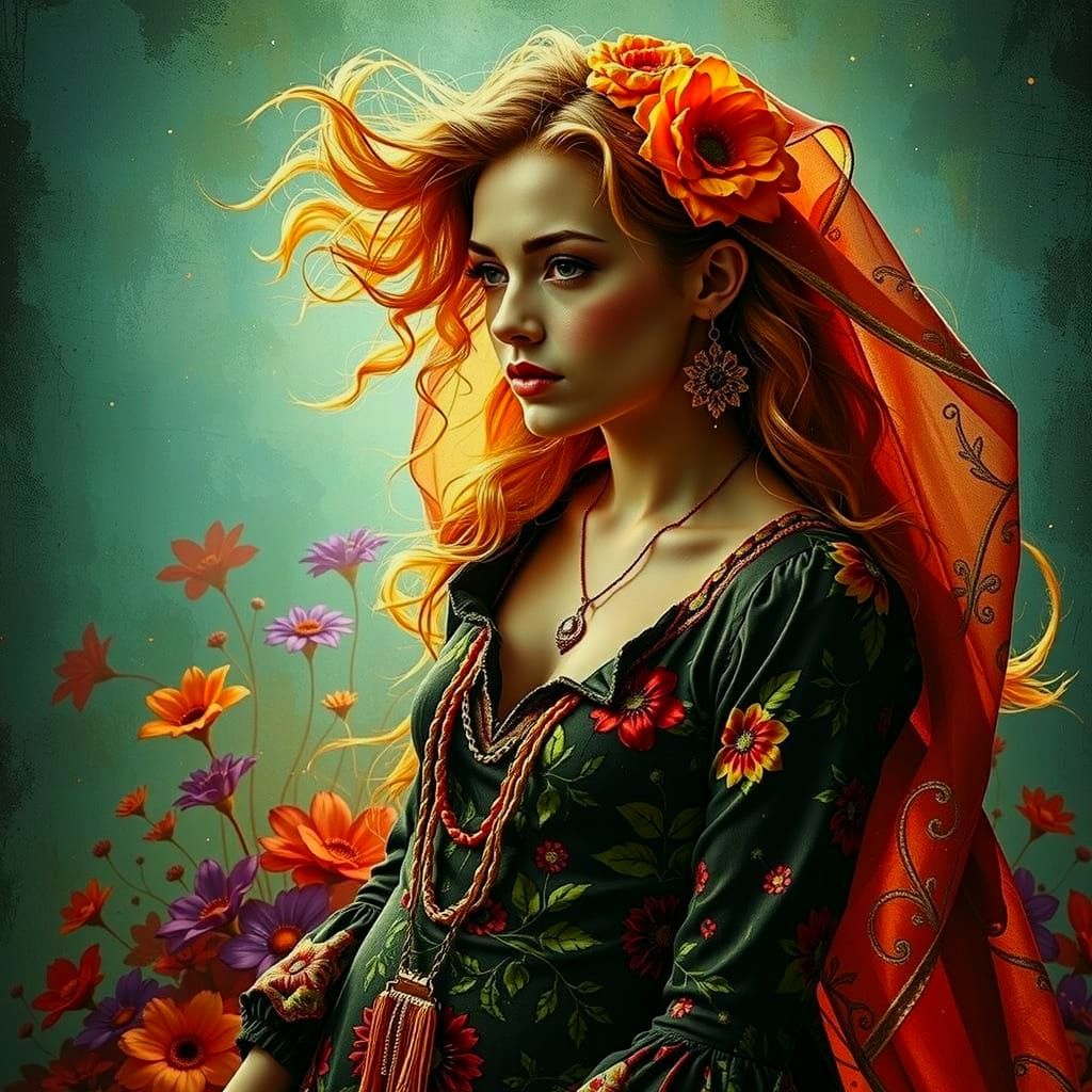 Psychedelic Garden of Cosmic Mystery in Bold Colors