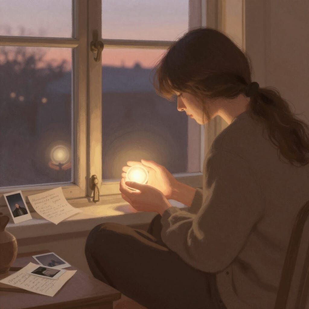 Contemplative Dusk Scene with Glowing Token