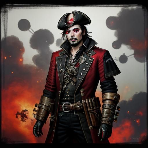 Steampunk Space Pirate in Black and Red