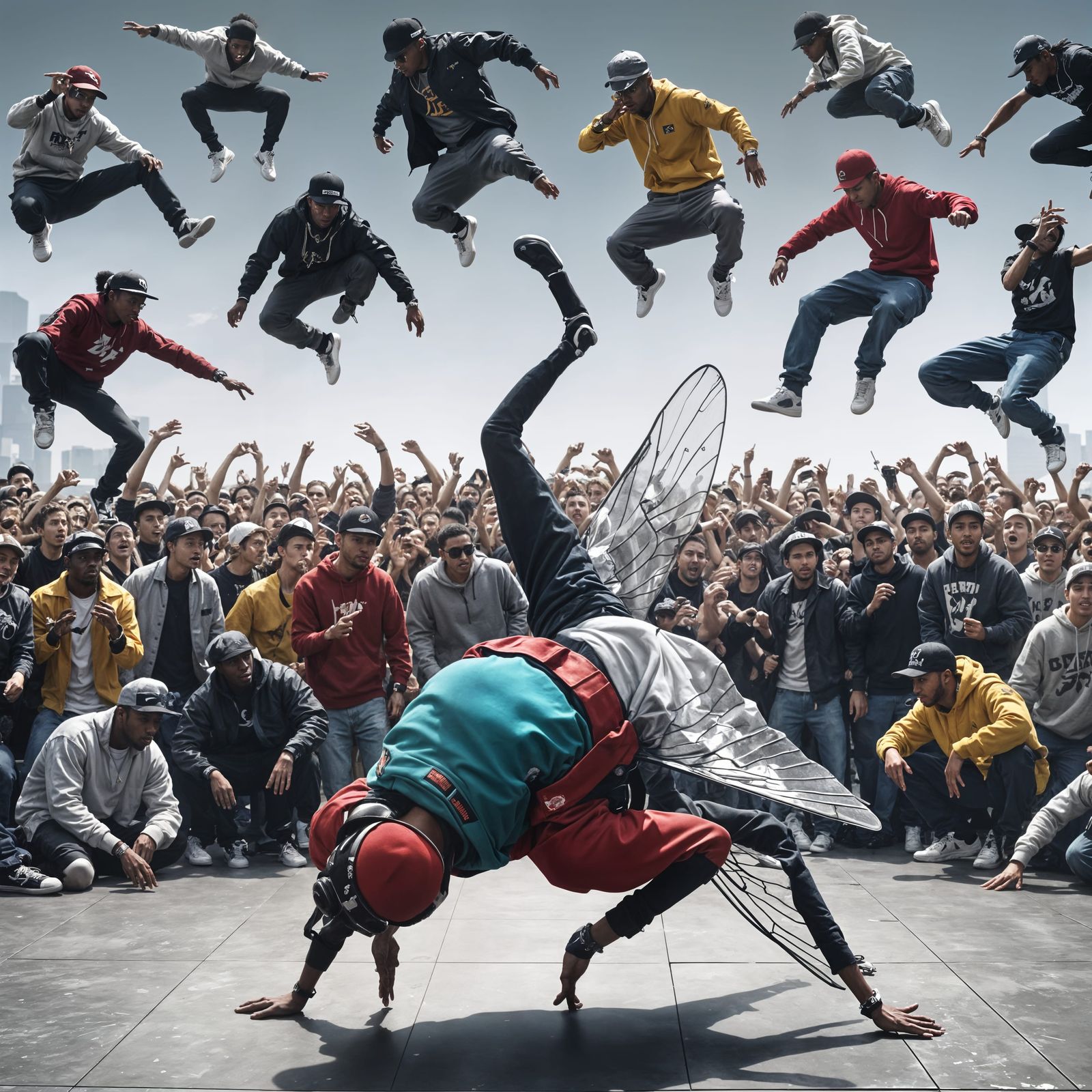 Hyperrealistic Anthropomorphic Fly Breakdancing