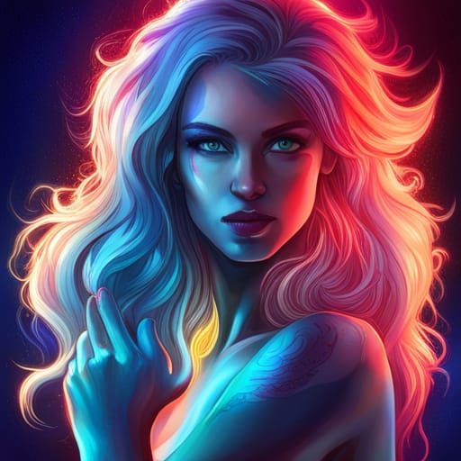 Cyberpunk Mermaid with Rainbow Hair and Tattoos