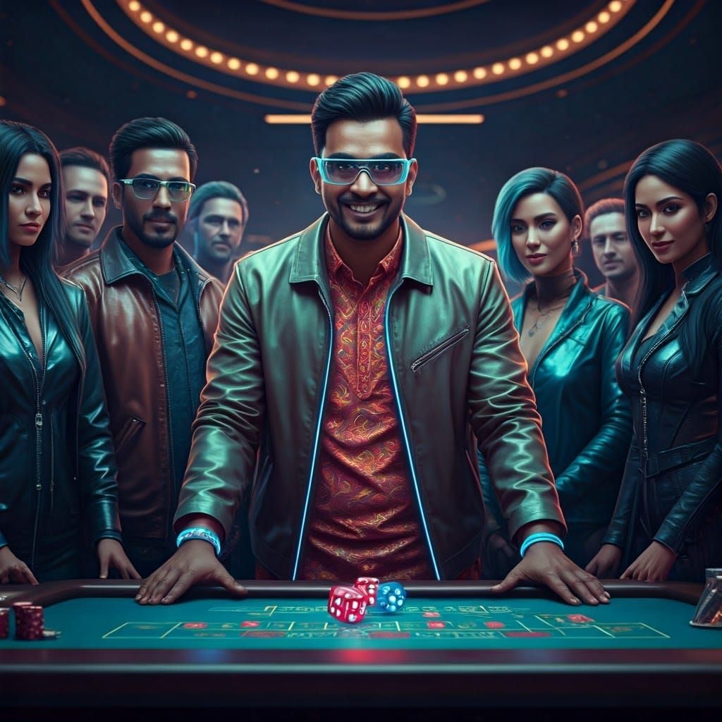 Cyberpunk Rogue Smiles in Electric Casino