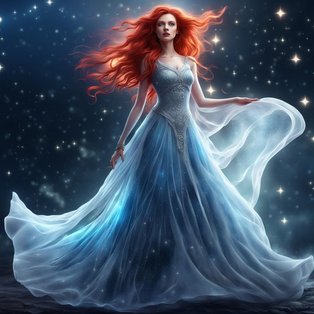 Red-Haired Princess in Astral Water Dress
