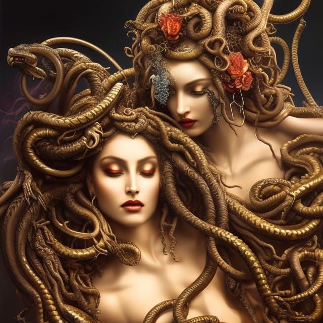 Dynamic Medusa Statue in Intricate Digital Art