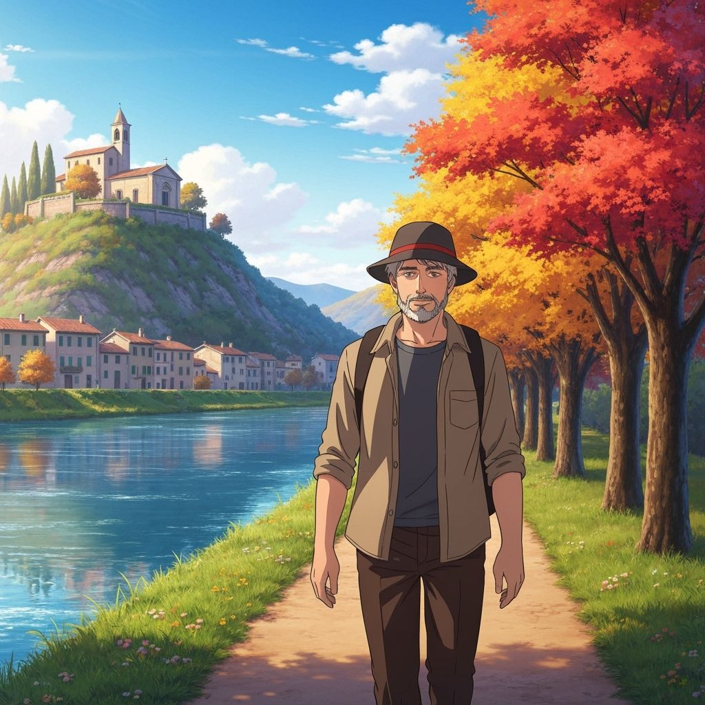 Serene Italian Village Path in Japanese Anime Style
