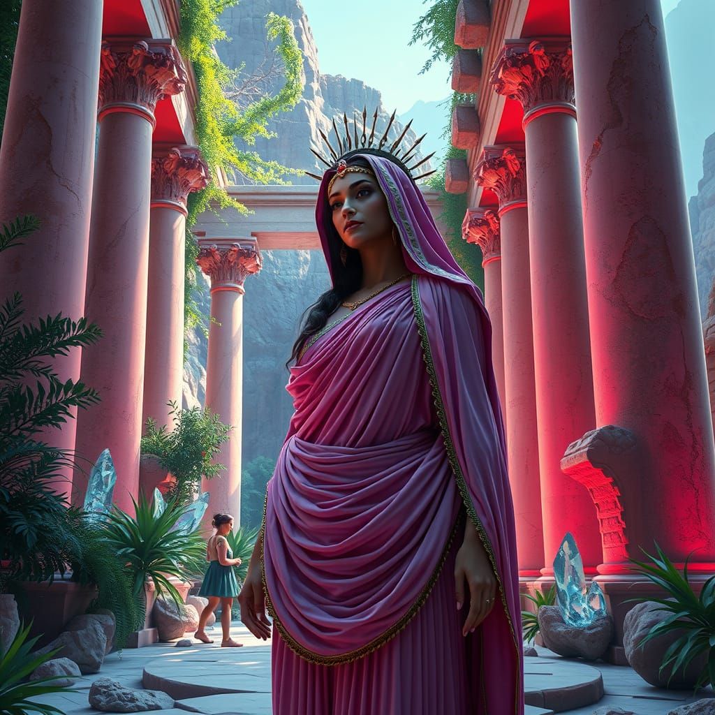 Ancient Greek Priestess in Temple of Apollo, Illuminated by ...