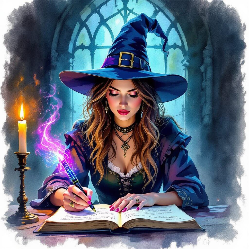 Dark Academia Witch Writing Spellbook with Neon Pen