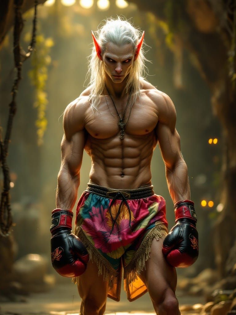 Extraterrestrial Elf Boxer in Futuristic Gym