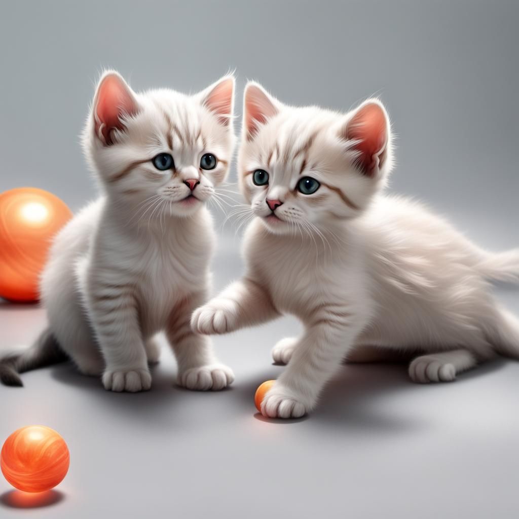 Hyperrealistic Kittens Play with a Ball