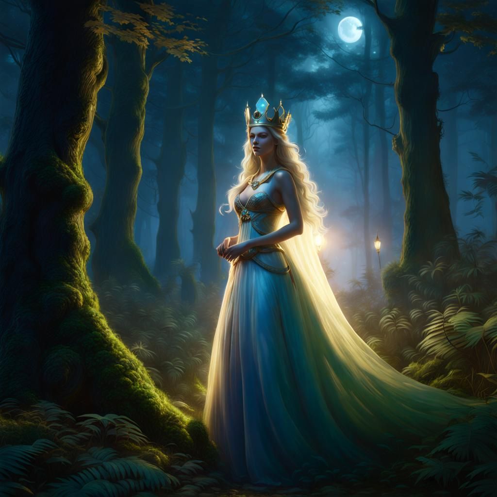 Ethereal Goddess in Swedish Woods at Night