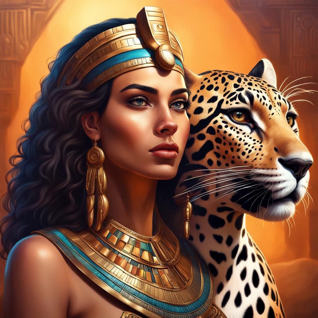 Egyptian Princess with Jaguar: Hyperrealistic Concept Art