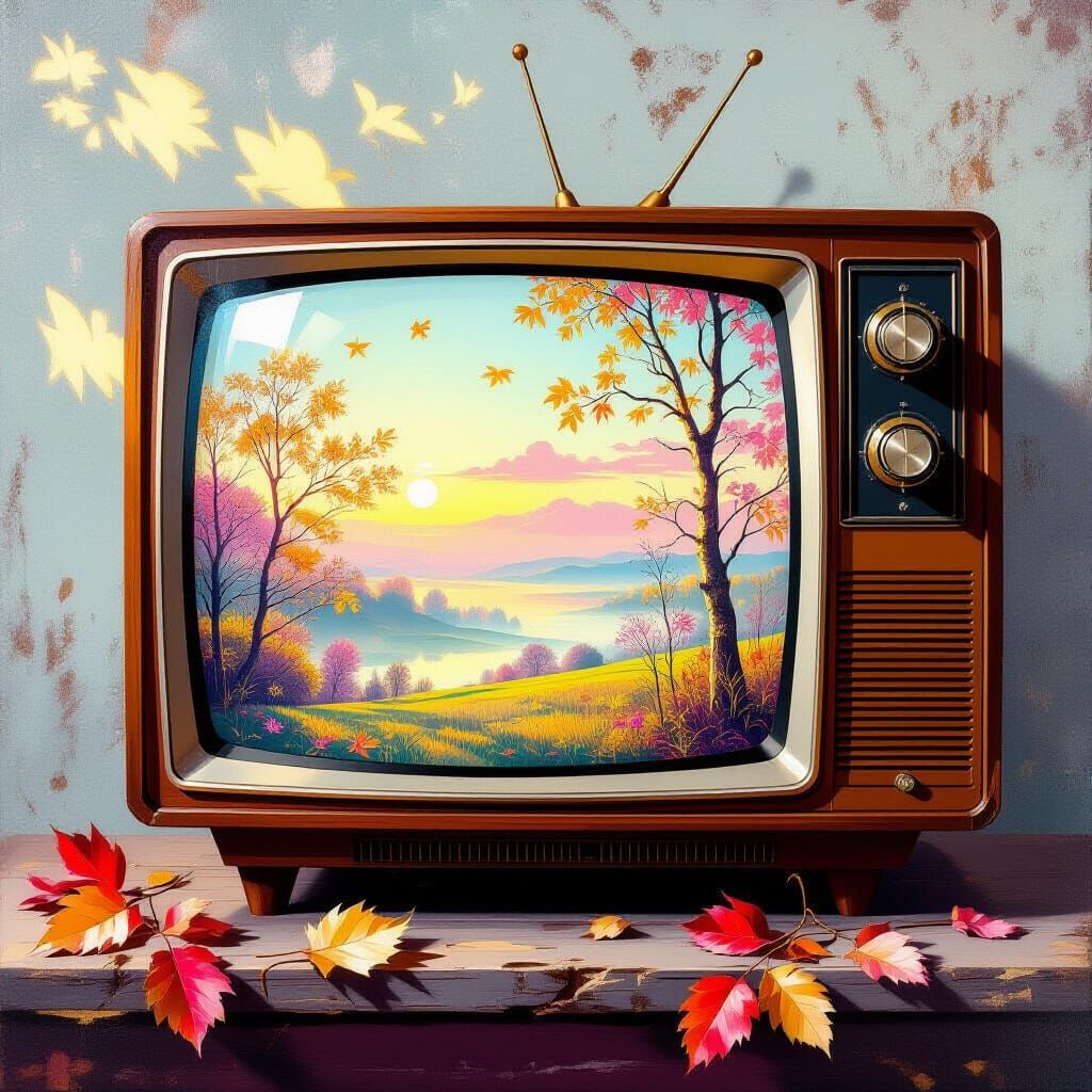 Retro TV Painted in a Luminous, Rustic Style