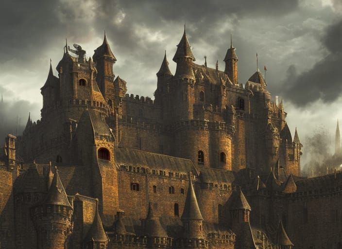 Epic Medieval Castle with Gargoyles: Dark Fantasy Art