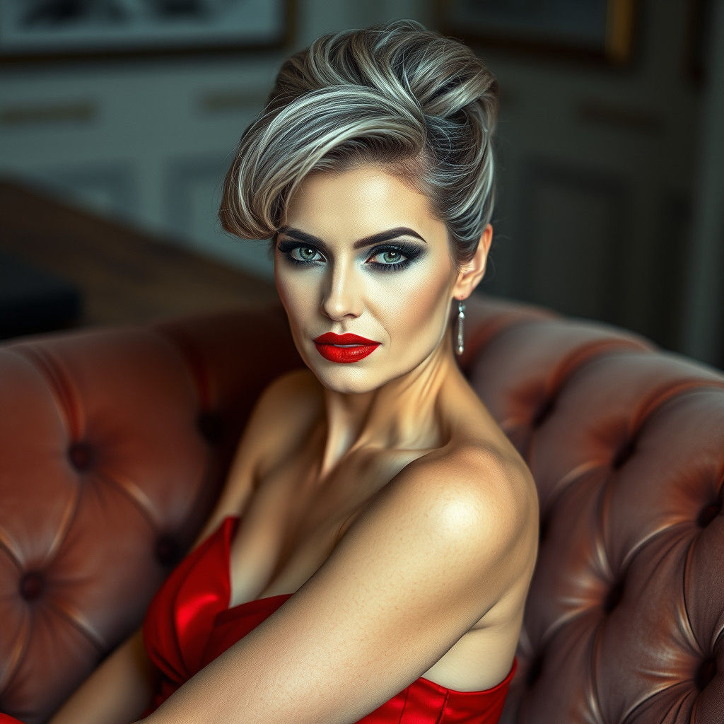 Elegant Woman in Red Dress, High-Fashion Style
