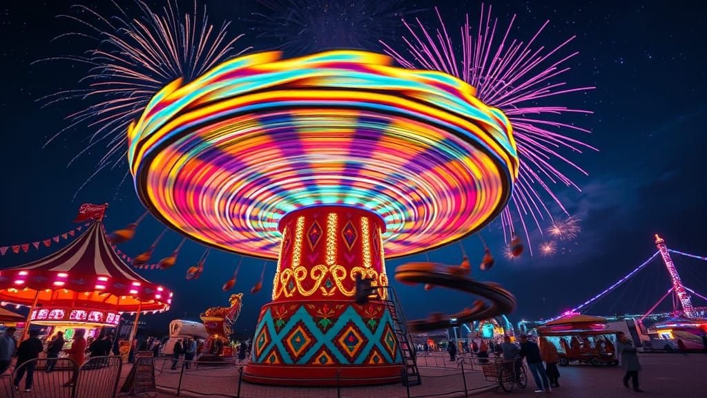 Psychedelic Rollercoaster Spectacle Under Starry Skies in Vi...