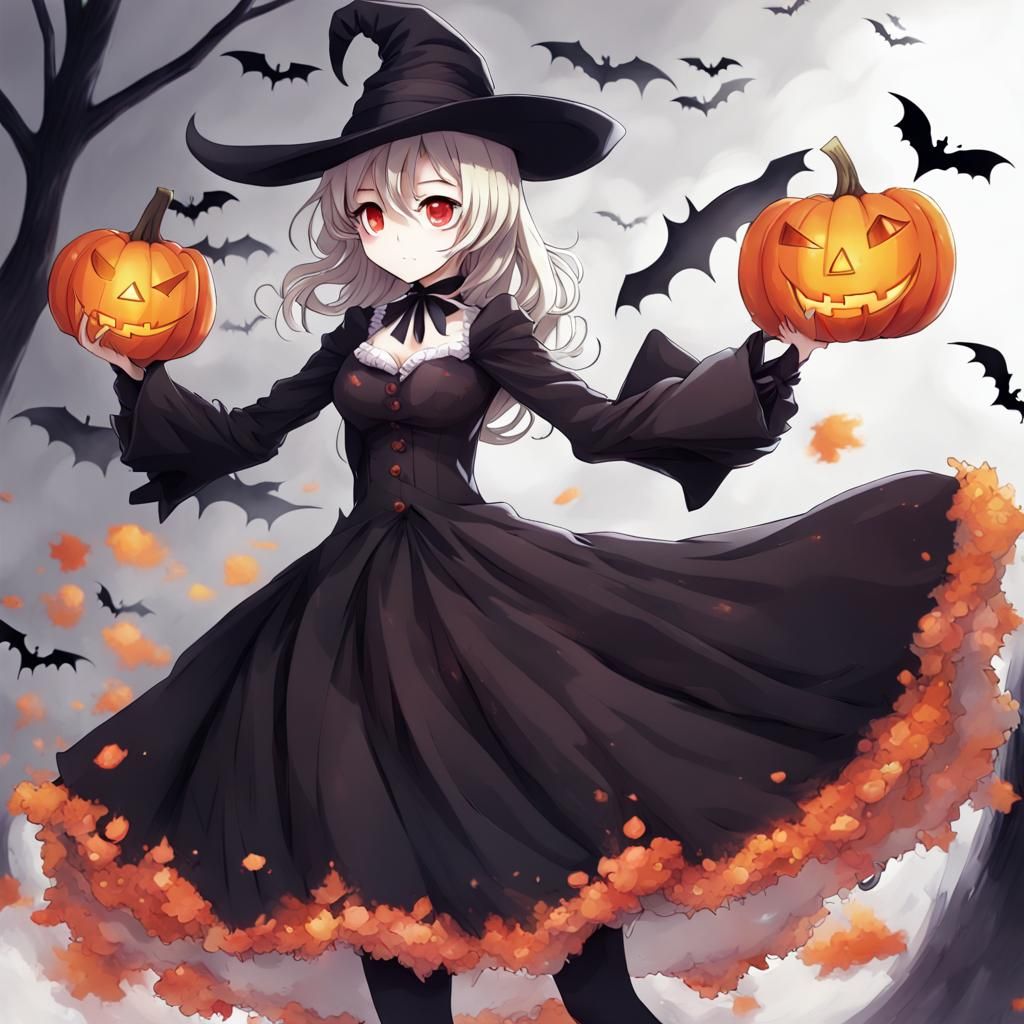 Cute Headless Horseman Girl in Anime Style