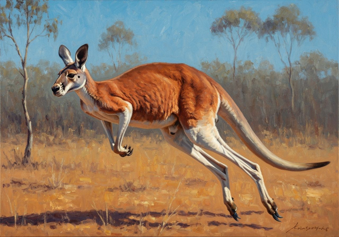 Majestic Red Kangaroo Leaping Through Outback Oil Painting