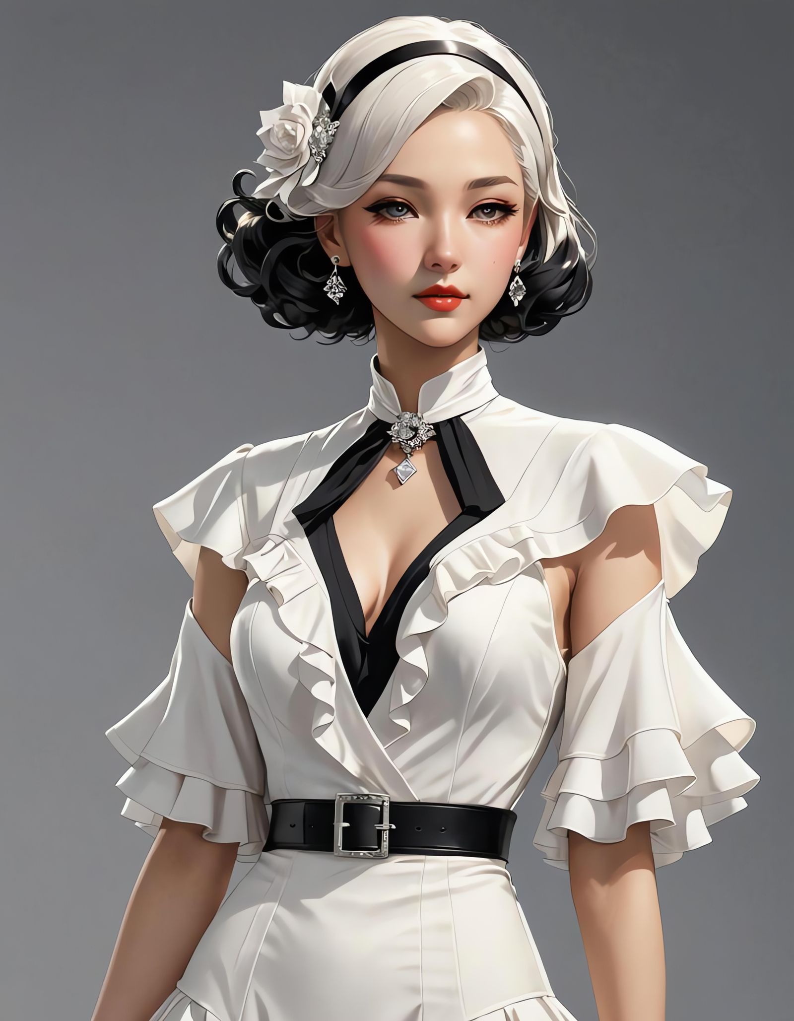 1930s Style White Dress with Ruffles and Jewels