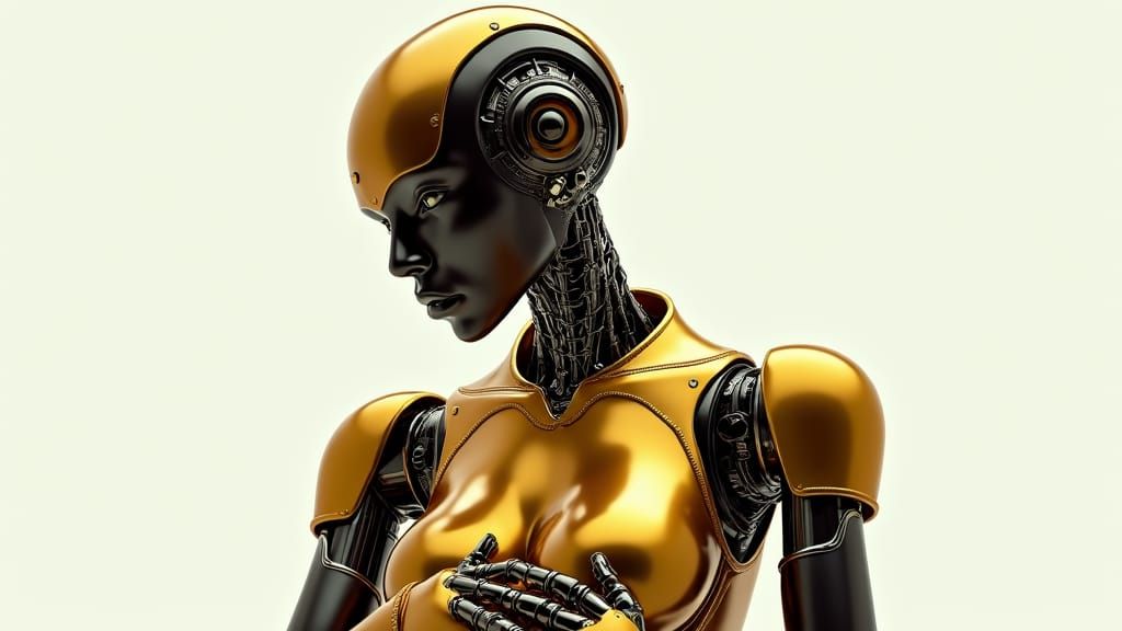 Cyberpunk Goddess Robot in Metallic Gold Finish
